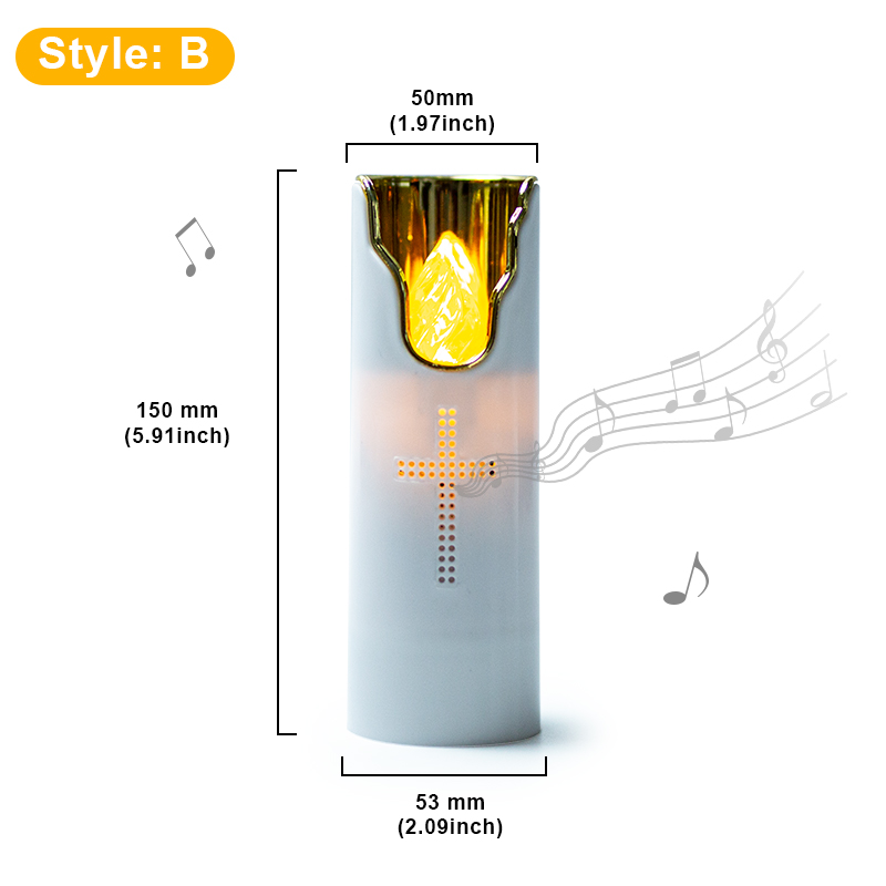 Bougie LED sans flamme pour prière, flamme oscillante avec haut-parleur musical, piles sèches, lampe à bougie en plastique pour église et tombe: YELLOW