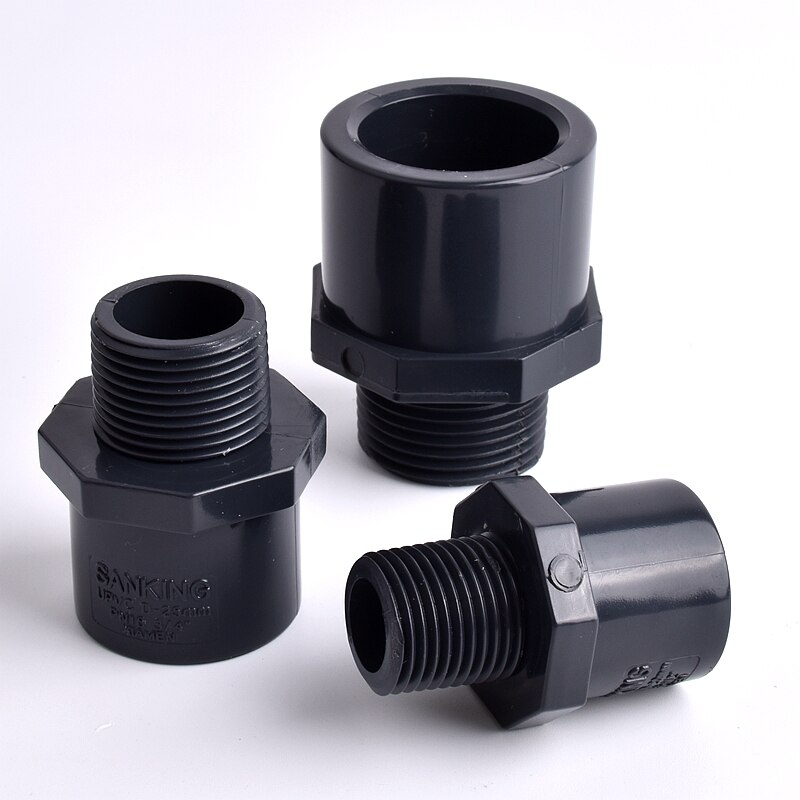 1/2"~2" Male Thread UPVC Pipe Dark Grey Straight Connector Aquarium Water Tank Pipe Quick Equal Joint Garden Irrigation Fittings