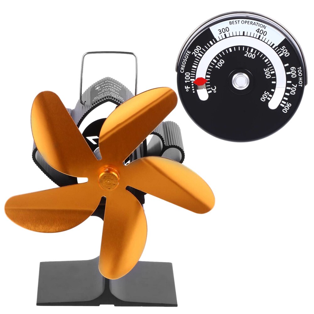 Thermal Power Fan Fireplace Fan 5 Blades Heat Powered Stove Fan Eco-friendly Fan: Golden