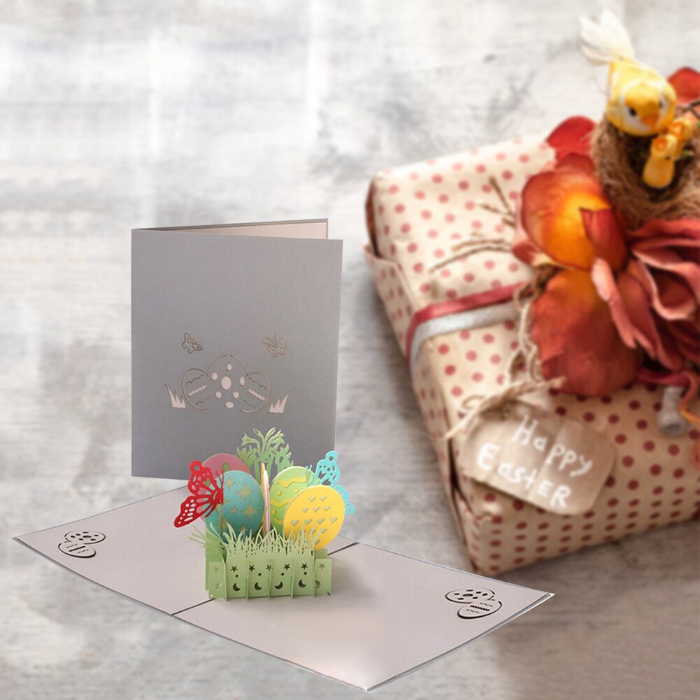 Rectangle Pop-UP Easter Greeting Cards 3D Small Message Card Writable Decoration Gold Cover Cardboard