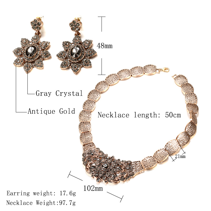 Bohemian Folk Bruiloft Sieraden Vintage Vrouwen Kettingen Crystal Hangers Oorbellen Choker Party Bridal Oorbellen
