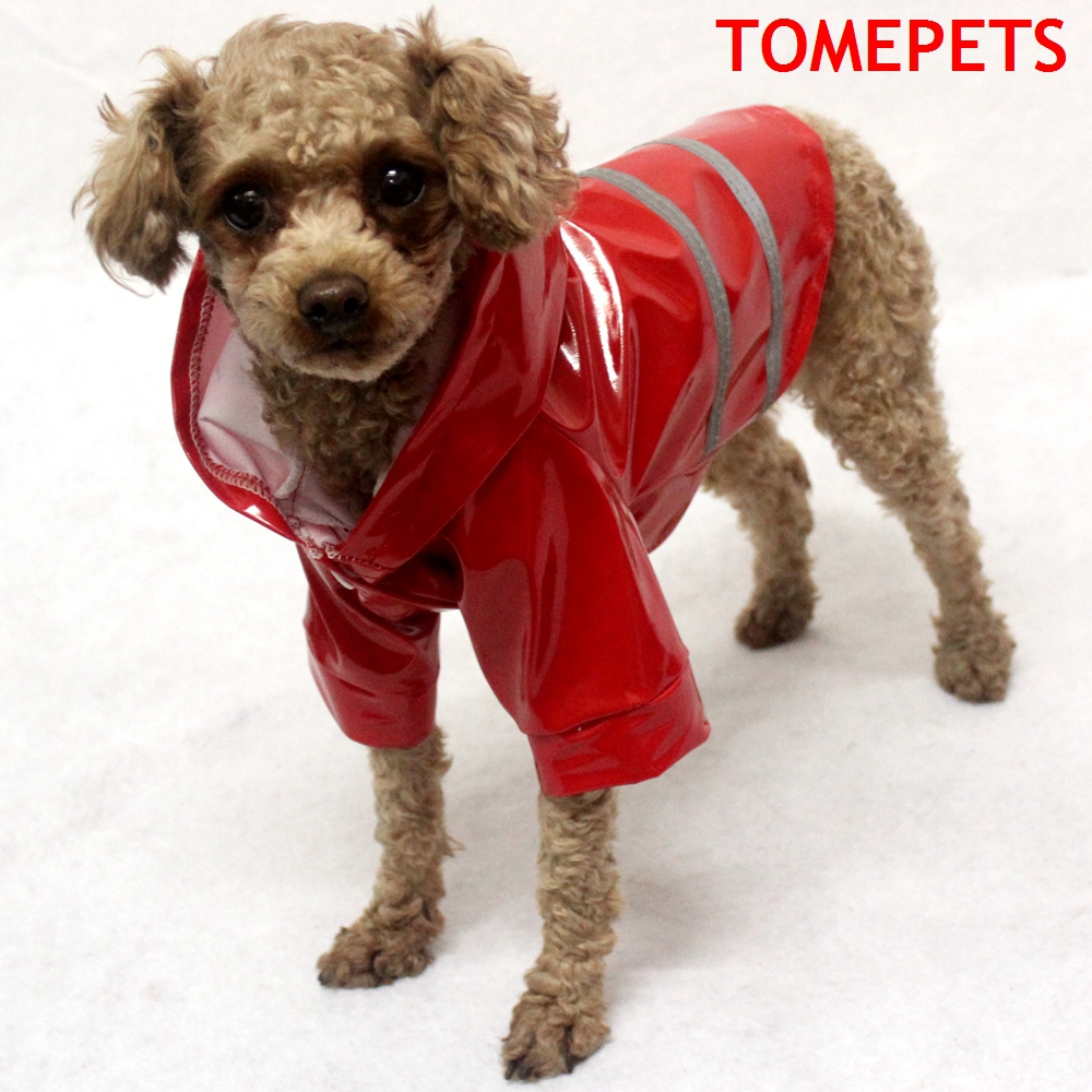 TOMEPETS-chubasquero con rayas para perros pequeños, chubasquero para mascotas, color sólido, en cinco colores, Rosa/rojo/café/amarillo/azul: Rojo / L
