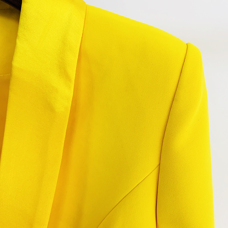 Blazer Long en Satin jaune Fluorescent, de , col châle, boutons lions, Double boutonnage, 2022