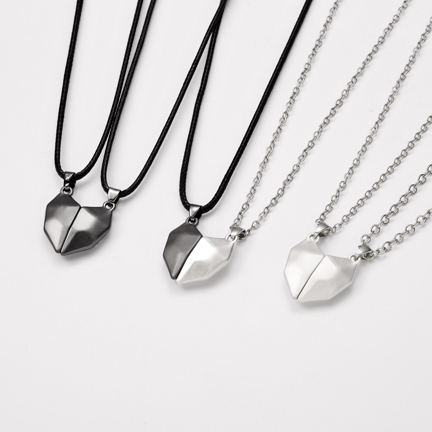 Collier de Couple magnétique pour femmes, pendentif d'amitié, cœur, Distance, breloque à facettes, de saint valentin, 2 pièces/lot,