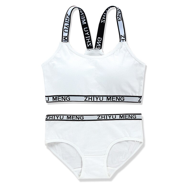 4Sets/lot Teen Girls Underwear Soft Padded Cotton Letter Print Bra Set for Young Girls for Yoga Sports 8-14years