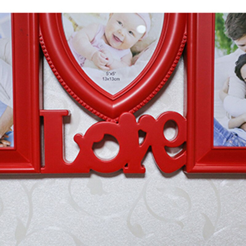 Marco de fotos de amor rojo, combinación de 6 pulgadas, forma de corazón, imagen conjunta para niños, estudio de pared colgante de pared