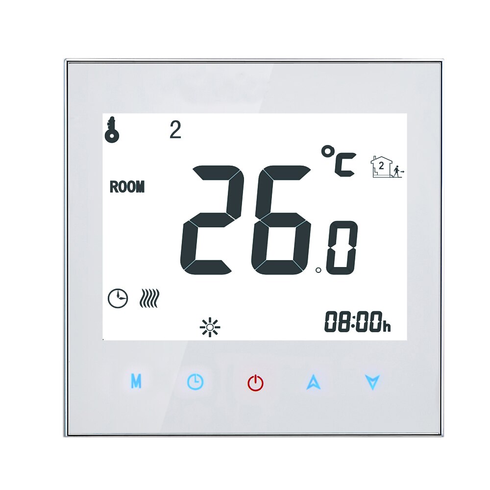 5A 110-230V 660W Weekly Programmable LCD Display Touch Screen Water Heating Thermostat Room Temperature Controller: White