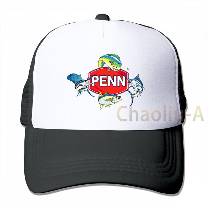 Nuovo Popolare PENN QUATTRO PESCI FISHINGER BOBINE di berretto Da Baseball delle donne degli uomini Trucker Cappelli di modo cappuccio regolabile: 3-Black