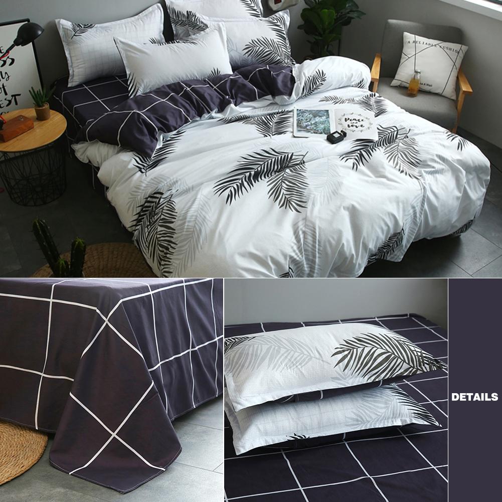 4pcs Simple Bedding Set Banana Leaf Printing Duvet Cover Bed Sheet Print Quilt Duvet Cover Flat Bed Sheet Pillowcase