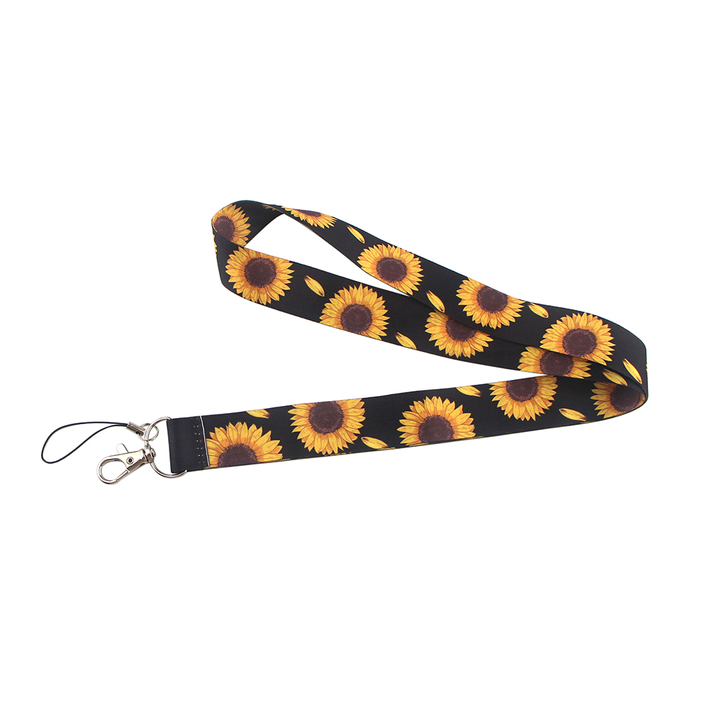 YL11 Zwarte Zonnebloem Key Lanyard Auto Sleutelhanger Personaliseren Kantoor Id-kaart Pass Gym Mobiele Telefoon Sleutelhanger Badge Houder Accessoires: 1