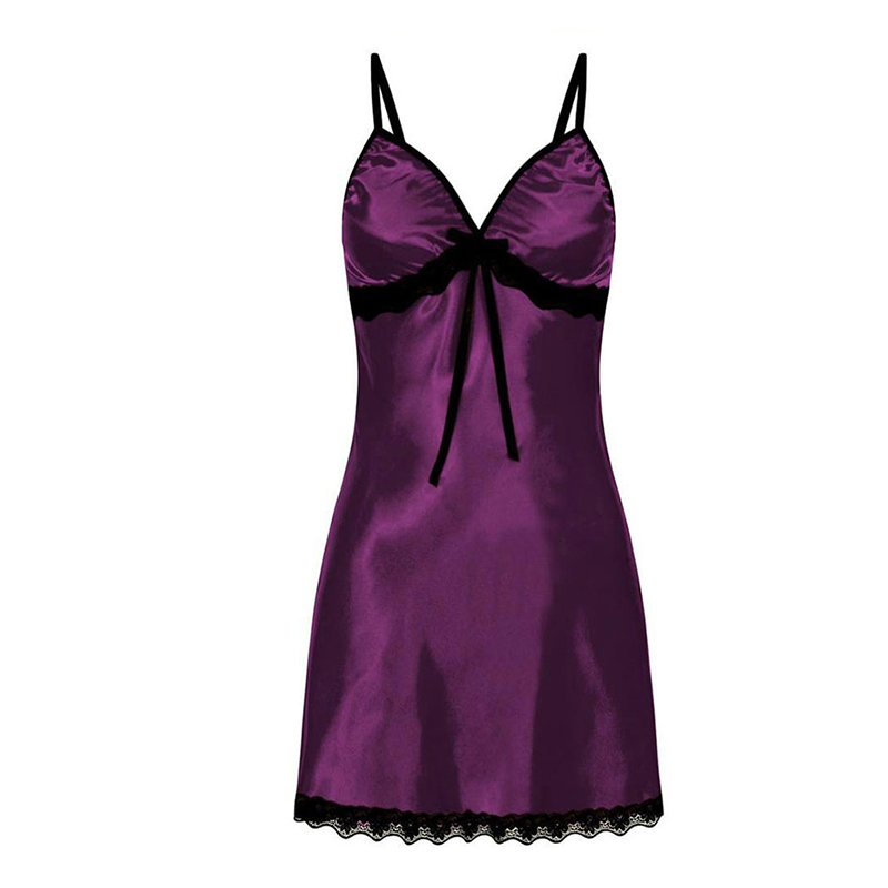 Sexy nachtkleding voor dames, zijde satijnen nachtkleding, slipjurk, mouwloze pyjama, nachthemd, nachtkleding in grote maten, comfortabel: S / Paars