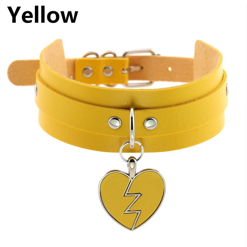 Frauen Männer Charm Herz-Form Anhänger Kragen Choker Halskette Schmuck Breiten Leder Einstellbare Halsband Partei Schmuck Zubehör: Yellow