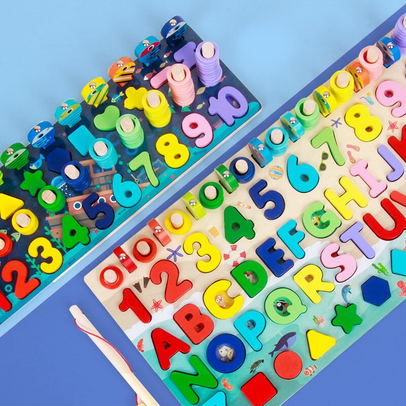 Montessori Educational Wooden Toys Children Busy Board Shape Color Math Matching Puzzle Magnetic Fishing Counting Toys