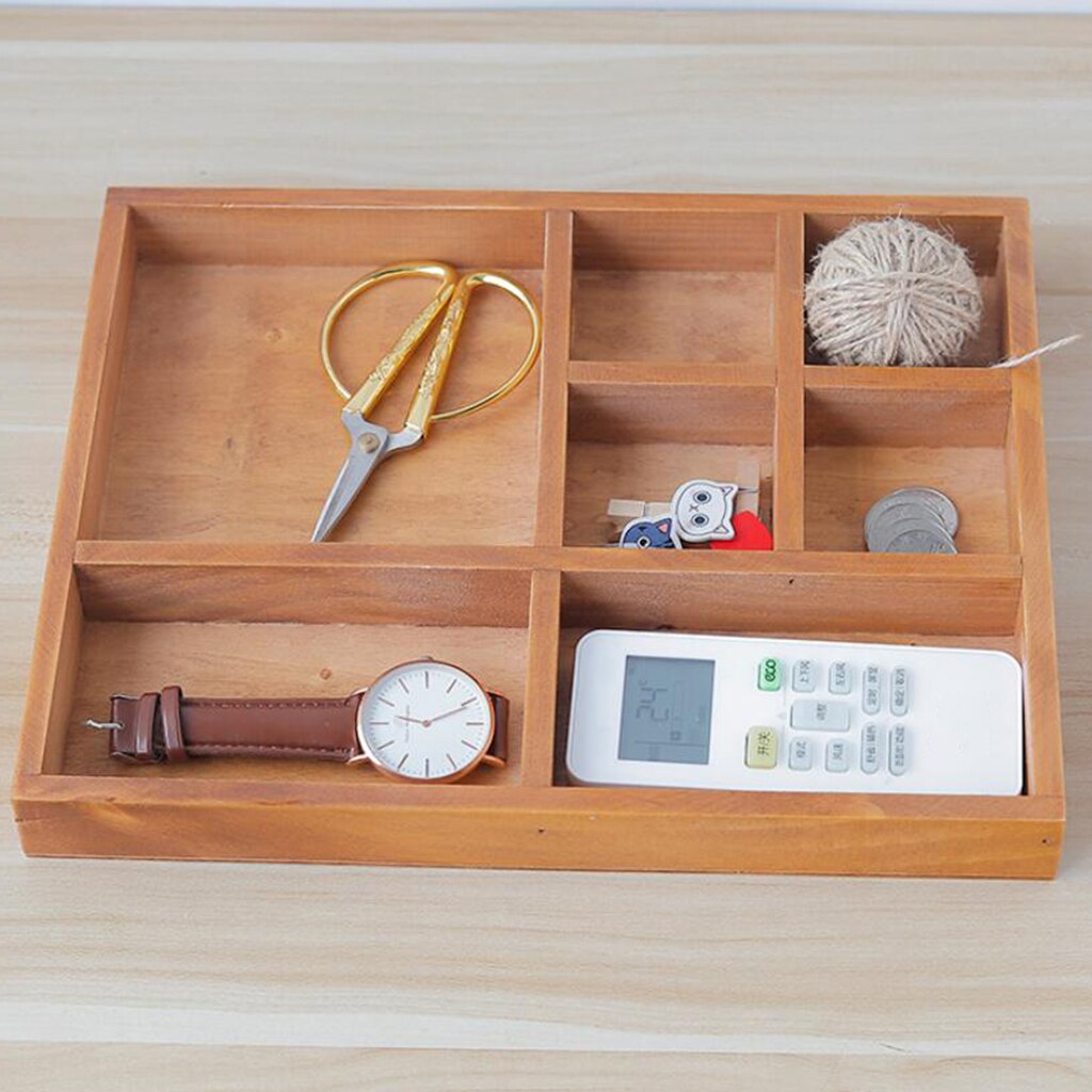 Desktop Storage Organizer 7 Compartment Living Room Office Supplies Wooden