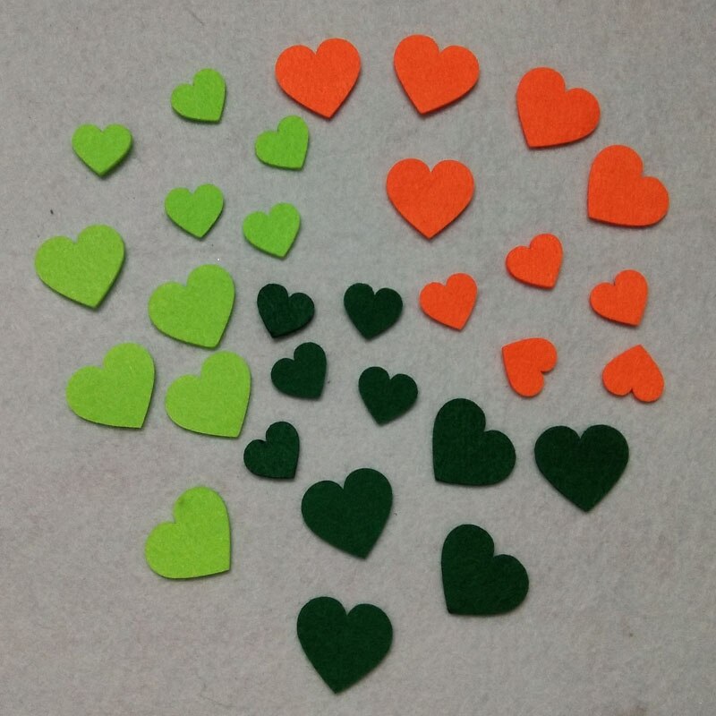 30 stk 2mm grøn dybgrøn orange filt hjerteform filt til håndarbejde sy håndværk scrapbooking hjem fest bryllup dekoration: 30 stk alle 3 farver