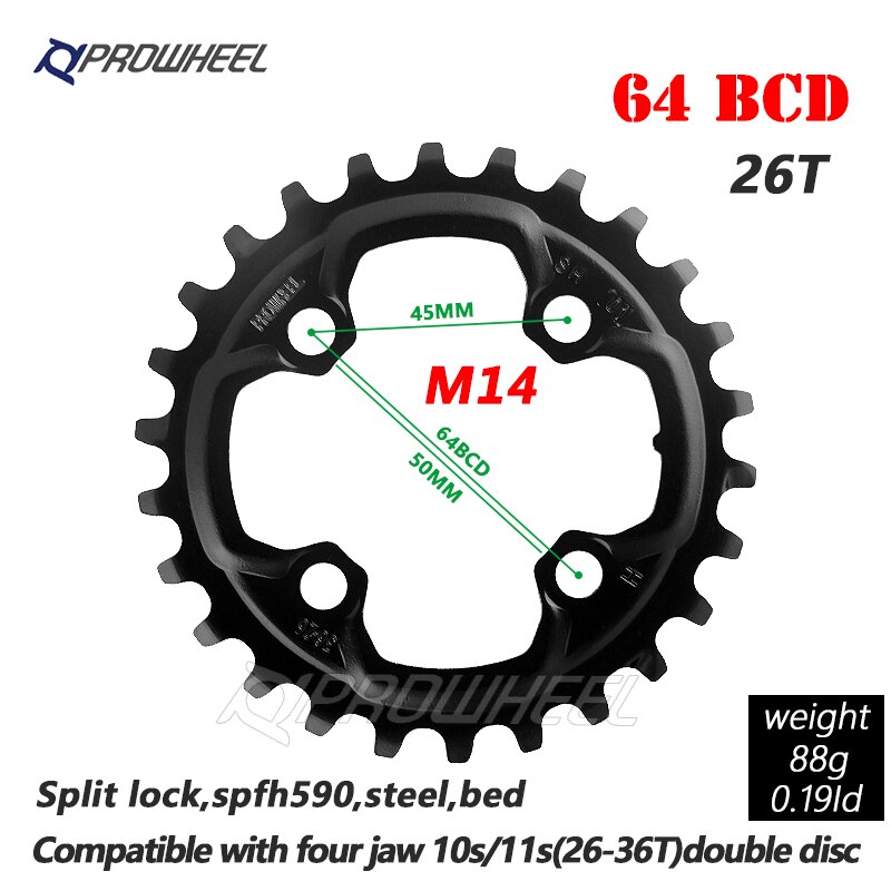 Mtb Fiets Kettingbladen 64/96/104 Bcd Tandwielen 22/24/26/28/32/36/38/40/42/44T Twee Speed/Drie Speed Bike Crank Reparatie Tandwielen: M14 26T