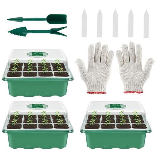 Caja para cultivo de semillas de jardín, semillero para vivero, bandeja para jardín de 72 agujeros: 3pcs 12 holes
