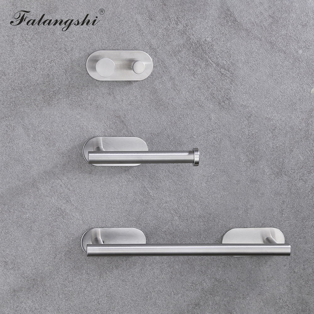 Bathroom Hardware Set Robe Hook Roll Paper Holder Single Towel Bar 3M Sticker Easy Installation Bathroom Accessories WB8863