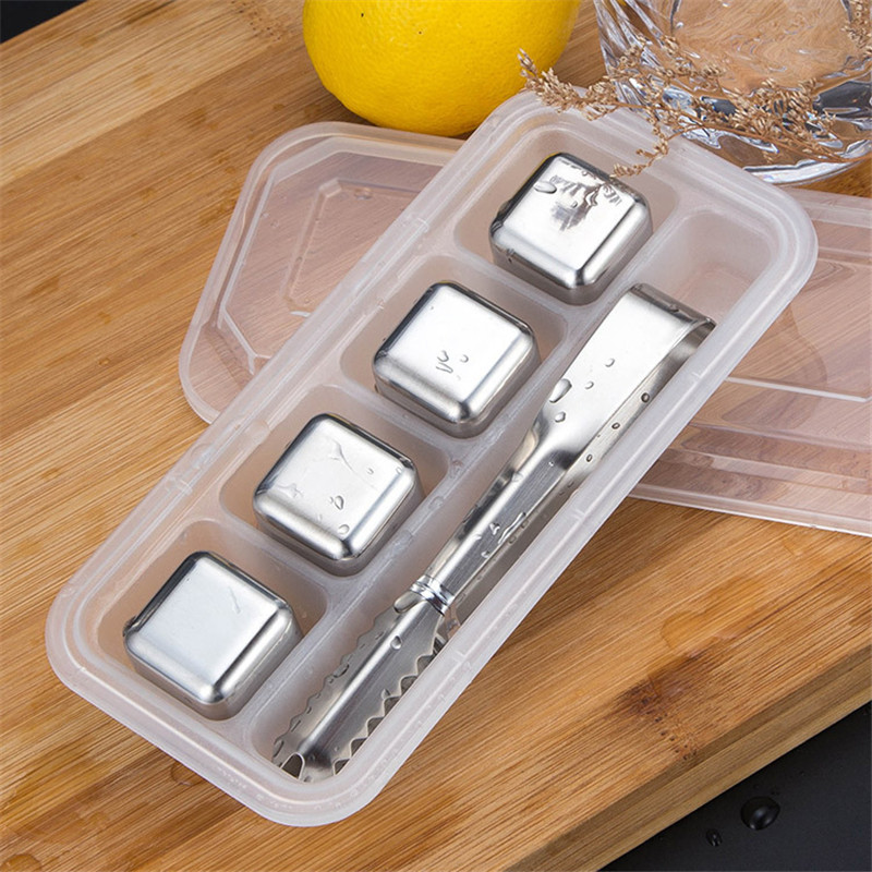 Reusable Stainless Steel Ice Cubes Chilling Whisky Stones for Whiskey Wine Keep Your Drink Cold Longer Ice stone islande: 4pcs1