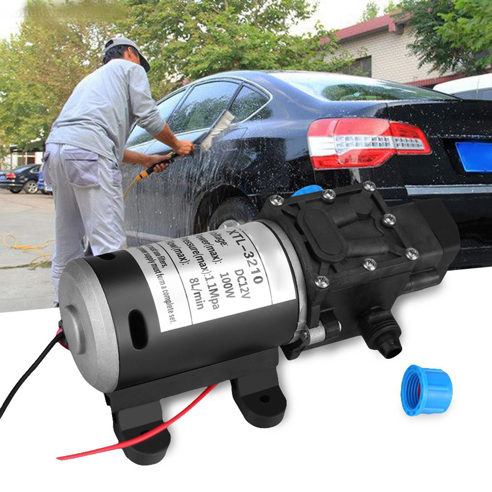 12v dc 100w 8l/ min 160 psi højtryksmembran selvansugende vandpumpe til vask
