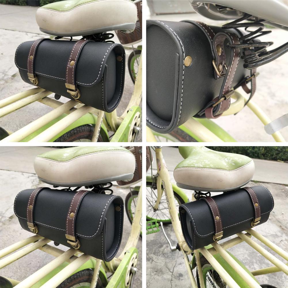 Universal motorcykel rulle sadeltaske pu læder justerbare stropper motorcykel forgaffel taske sadeltasker cykel styretaske csv