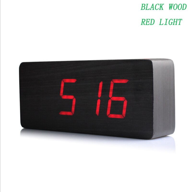 Grote houten klok ongebruikelijke led digitale houten wekker despertador geluid gecontroleerd elektronische klok desktop 21*9*5cm: Zwart hout rood