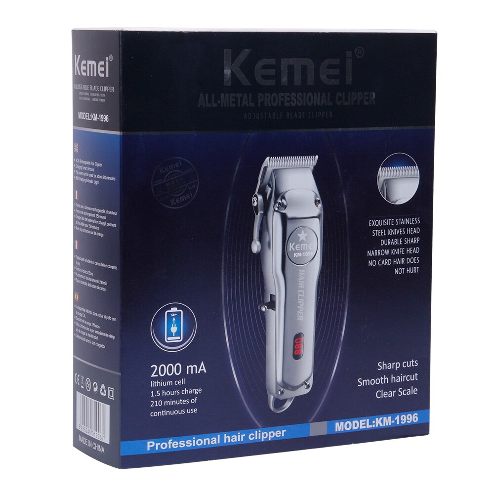 Kemei KM-1996 Professionele Elektrische Tondeuse Oplaadbare Alle Metalen Elektrische Tondeuse Mannen Baard Trimmer Kapsel Machine: with box / au plug