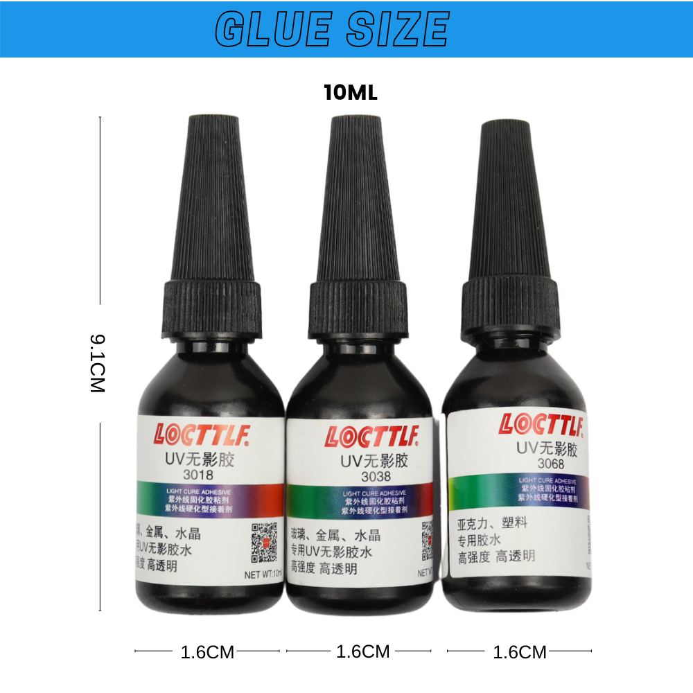 Pegamento UV transparente sin sombras, cristal, plástico viscoso, Metal, acrílico, adhesivo ultravioleta rápido, LOCTTL 3018 3038 3068, 10ML