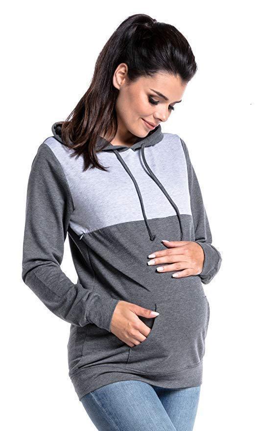 Orthographe couleur femme enceinte vêtements Lactation capuche maternité hiver vêtements Embarazada Parent vêtements hauts: Dark gray grey / S