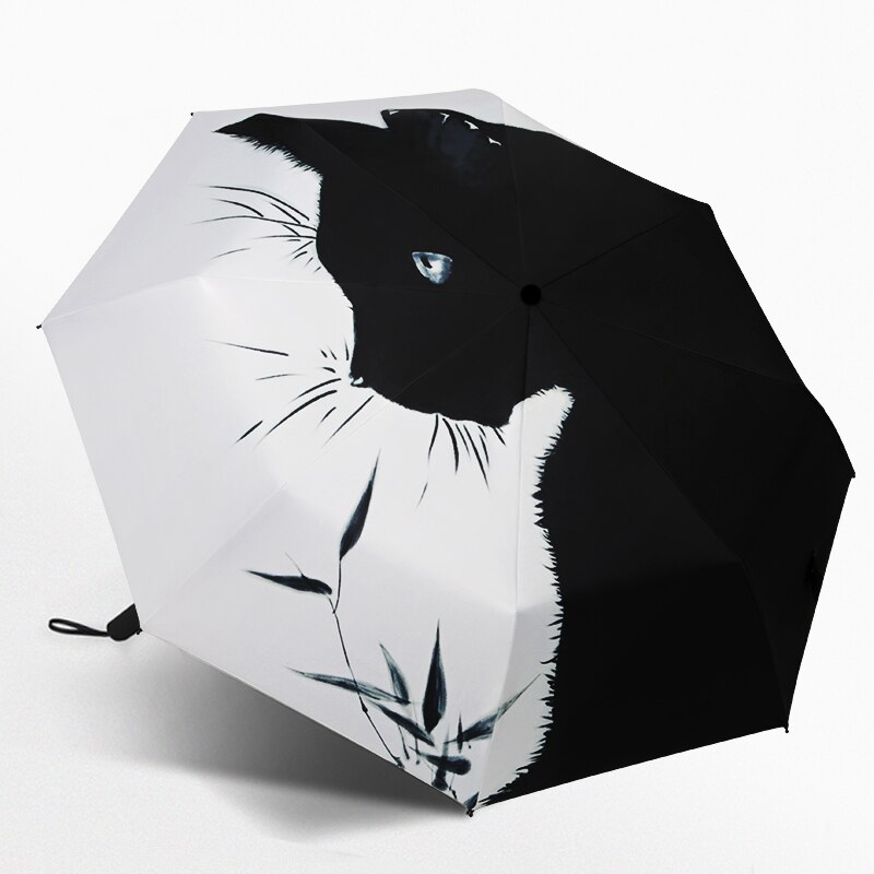 Automatic Umbrella Rain Women&#39;s Folding Umbrellas Cartoon Men Black Cat Sun Umbrella Kids for Child Windproof Anti-UV Parapluie