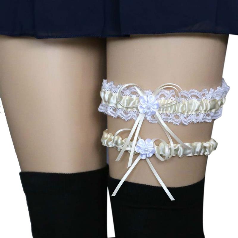 2Pcs Wedding Bridal Lace Garter Set Women Girls Elastic Floral Bow Leg Ring Belts Leg Garters: NO.7