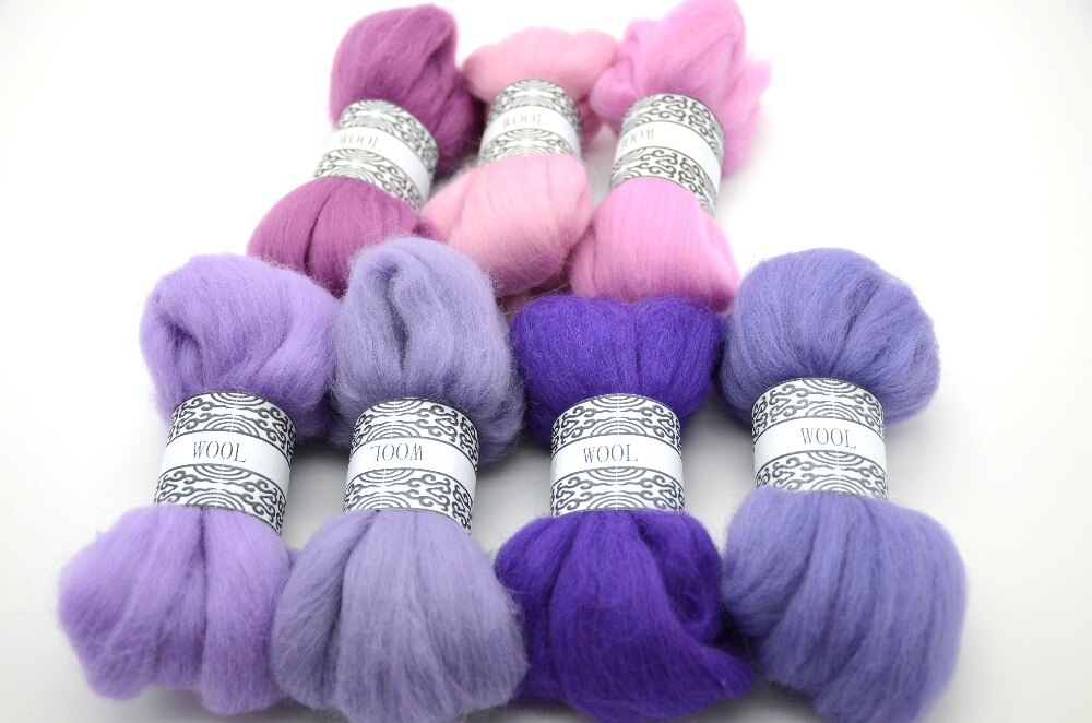 Paars violet Serie kleurrijke wol top DIY Naaldvilten merino wolvilt poke poke fun handwerk 10g/7 stks