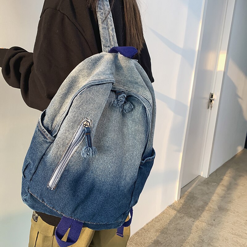 Damen-rucksack aus weichem canvas, gewaschen, schulrucksack aus denim, unisex-reiserucksack mit großem fassungsvermögen, damenrucksack