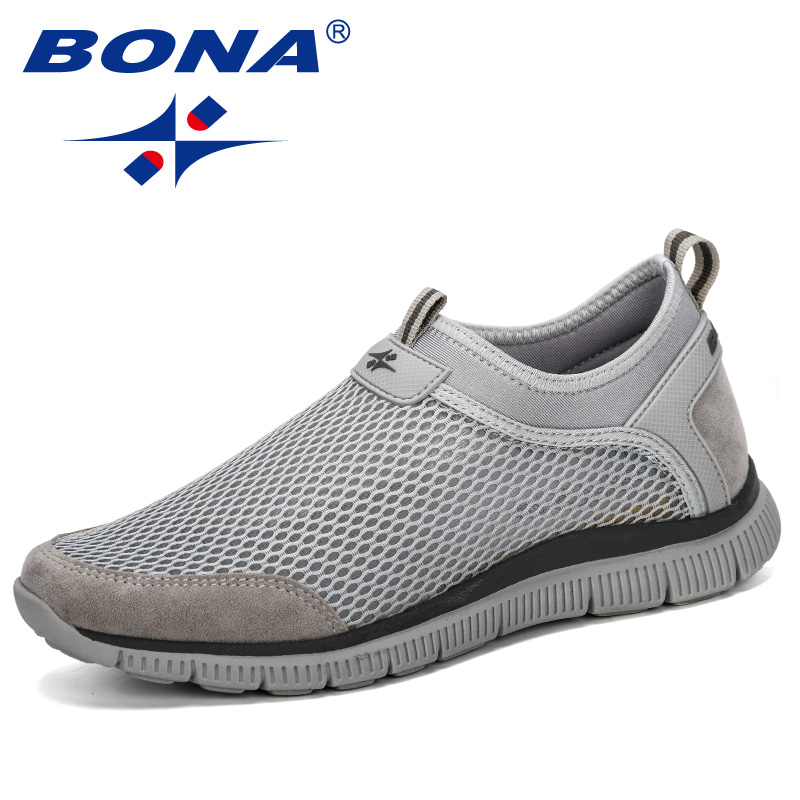 BONA Style Men Breathable Comfortable Sneakers Wear-Resistant Lightweight Man Causal Shoes Zapatos Hombre Male: Light gray / 10.5