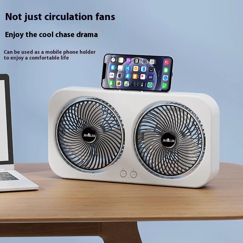 Dual Head bureauventilator met USB-opladen Draagbare wandgemonteerde stille koelventilator 3 snelheden instelbaar voor slaapzaal thuiskantoor