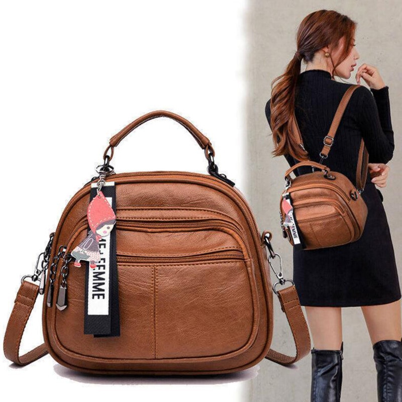 Women's Multifunctional Travel Backpack PU Leather Mini Ladies Backpack Mochila Female Student Shoulder School Bag