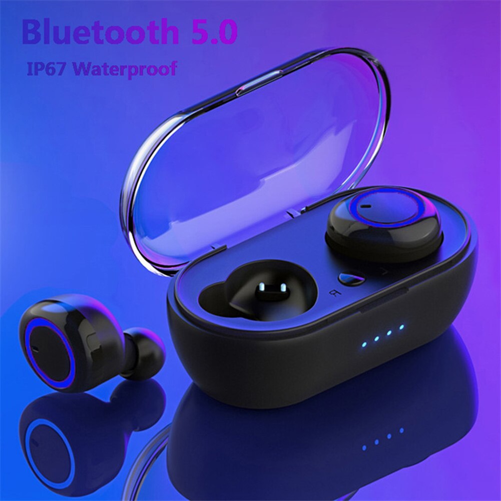 Fones de ouvido sem fio tws bluetooth 5.0, com caixa de carregamento, som estéreo de alta fidelidade, modelo esportivo