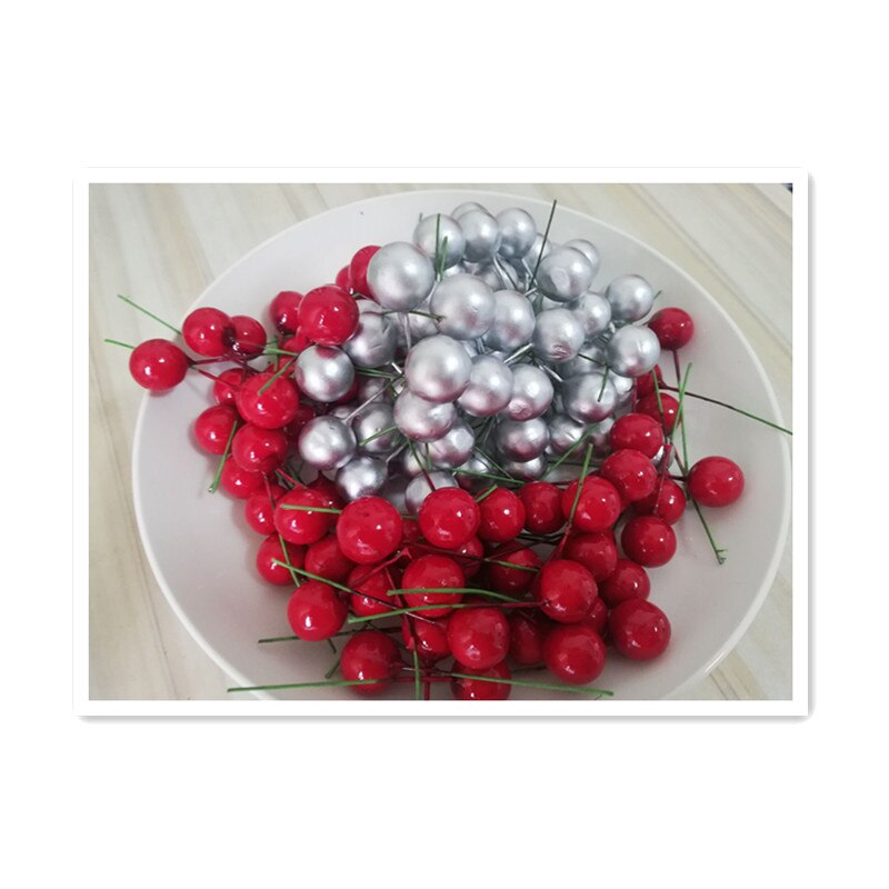 100 Stks/zak Kerstboom Decoratie Kunstmatige Foam Rode Kleine Bal Fruit Nep Bloem Fruit Berry