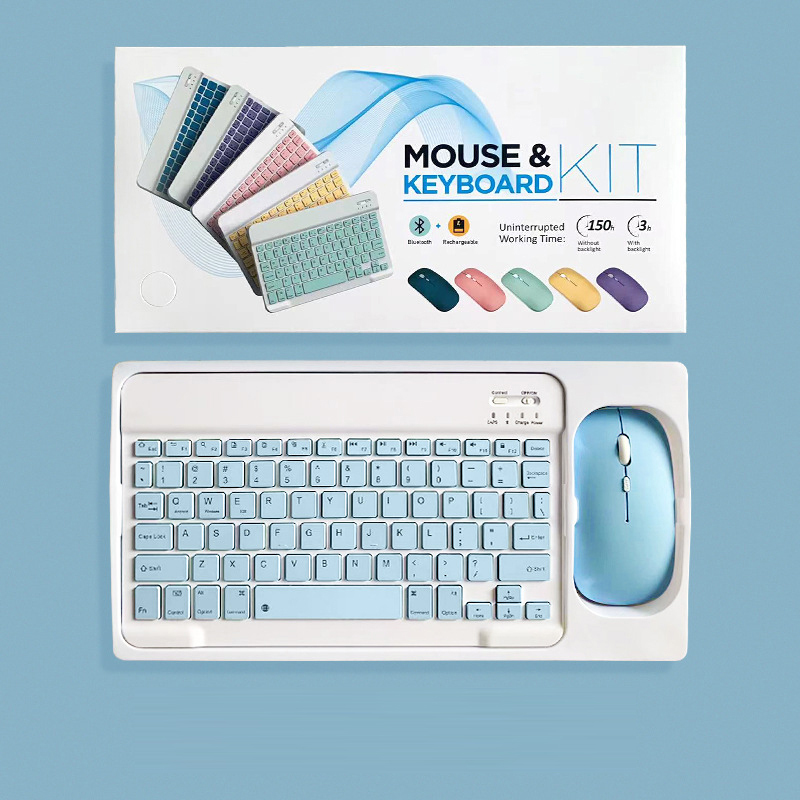 Teclado español coreano para tableta y teléfono, teclado recargable, juego de ratón para iPad, Xiaomi, Samsung, teclado inalámbrico para iPhone: blue set