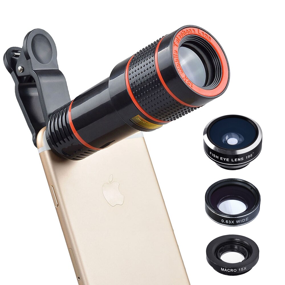 Apexel 12X Zoom Telephoto Telescope With 3 in 1 Lens Tripod Fisheye Wide Angle Macro Phone Lens For iPhone Sumsung xiaomi Redmi