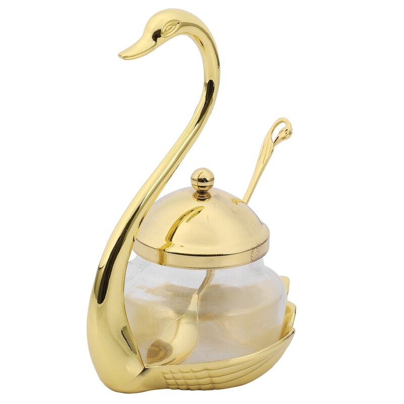 Aluminum alloy Condiment Pot Seasoning Container Spice Glass Jar Salt Sugar Bowl Pepper Coffee Storage Organizer Swan Rack Set