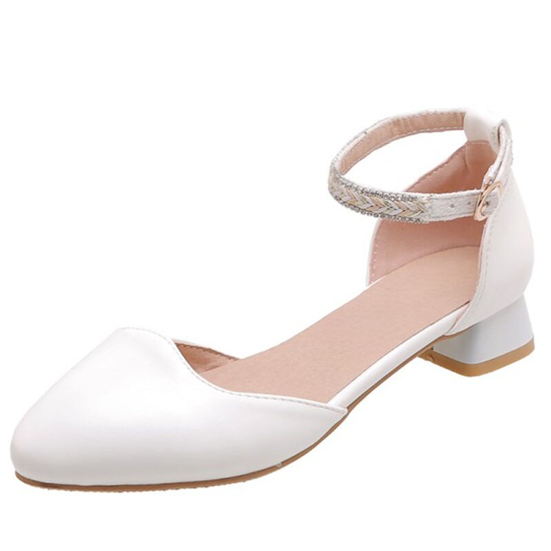 ASILETO Woman Concise Summer Flats Sandals Pointed Toe 2.5cm Hoof Heels Ankle Buckle Large size 32-43 White Date T1145: White / 36