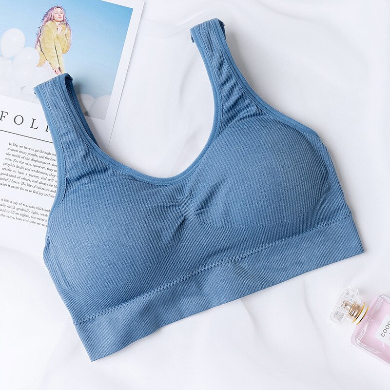 WANAYOU Breathable Non-Slip Padded Sports Bra,Gathered Seamless Girl's Fitness Bra Top,7Colors Push UpYoga Gym Bra for Women: Blue / Suit for 53kg-65kg