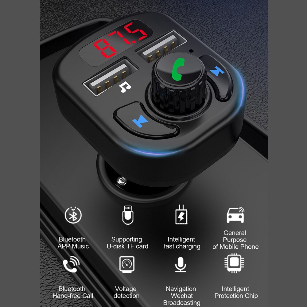 Bluetooth FM radio Music Transmitter 5.0 Handsfree Wireless TF card U-disk Audio Dual 3.1 A USB Phone Charger Digital Voltmeter