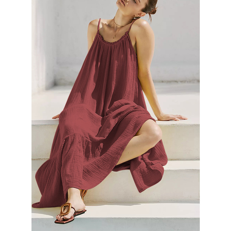 Elagant Strand Bobo Kleid Damen bekleidung lässig 100% Baumwolle retro max kleider A-Linie ärmellose Sommer Sommerkleid Hoilday Reisen: Gold