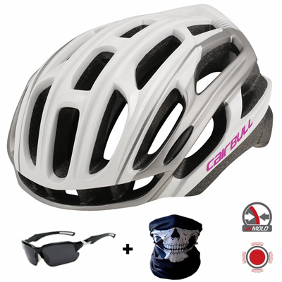 Intergrally-molded Men Women Cycling Helmets Safe Taillight Mountain Road Bike MTB Bicycle TT Helmet with Light Casco Ciclismo: White