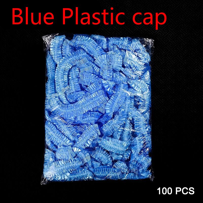 100pcs/lot Disposable Shower Caps Hat Clear Spa Hair Salon Hotel One-Off Bathing Elastic Shower Cap Bathroom Products Bath Caps: Blue