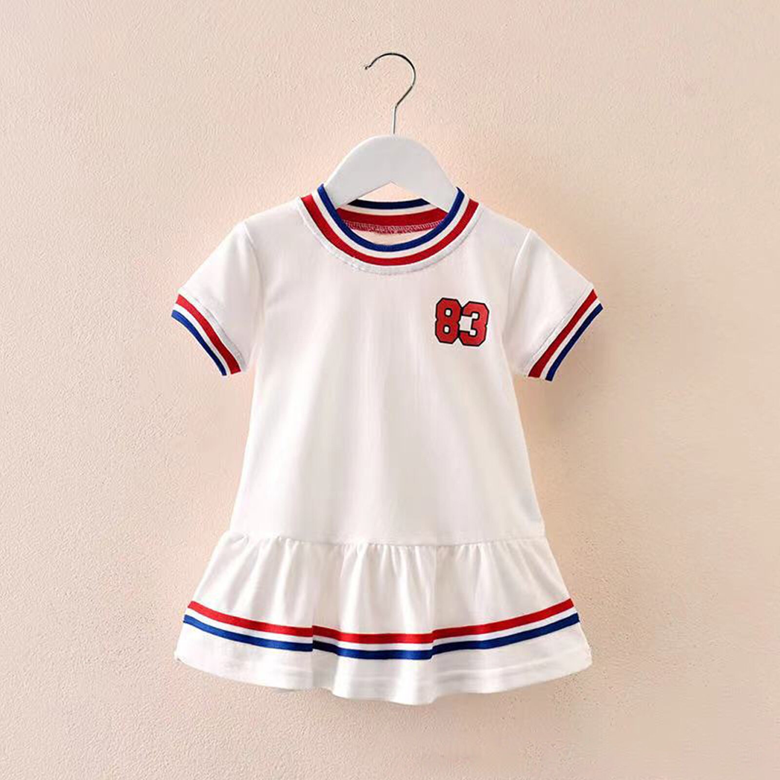 Vestido de tenis informal para niñas, prenda deportiva de manga corta con cuello redondo, dobladillo con volantes y longitud hasta la rodilla, a la , para verano