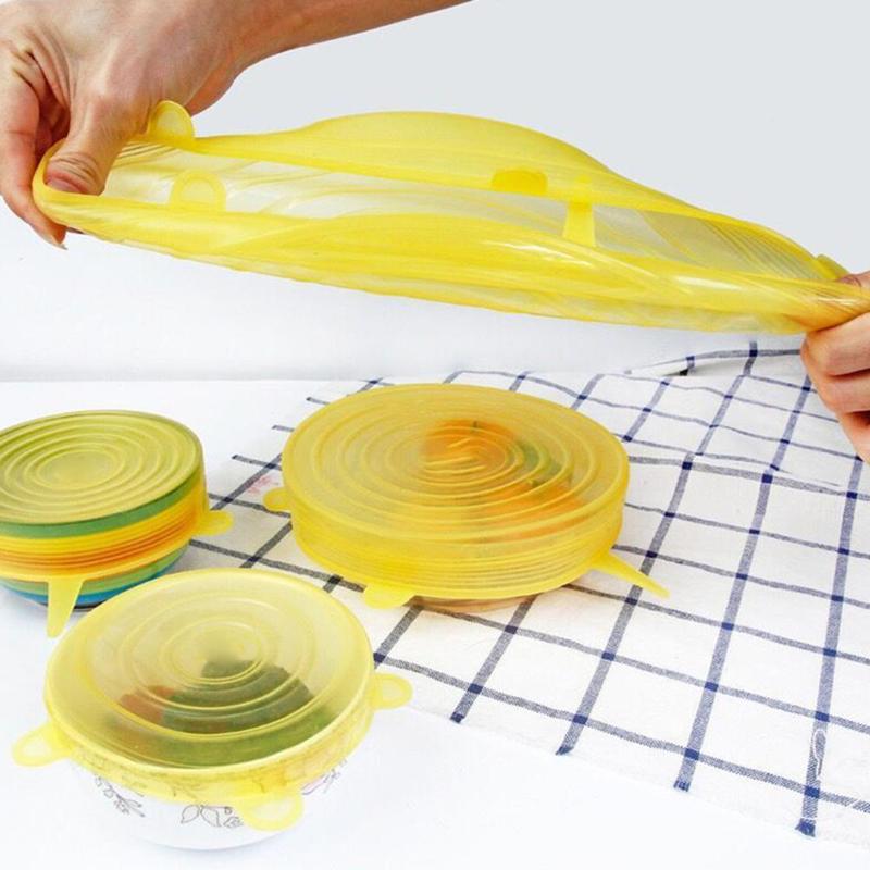 6 Pçs/set Alimentos Silicone Tampa Tampa de Silicone Reutilizável Trecho Universal Acessórios de Cozinha Para As Tampas de Panelas Tigela armazenamento de Co Y9P3