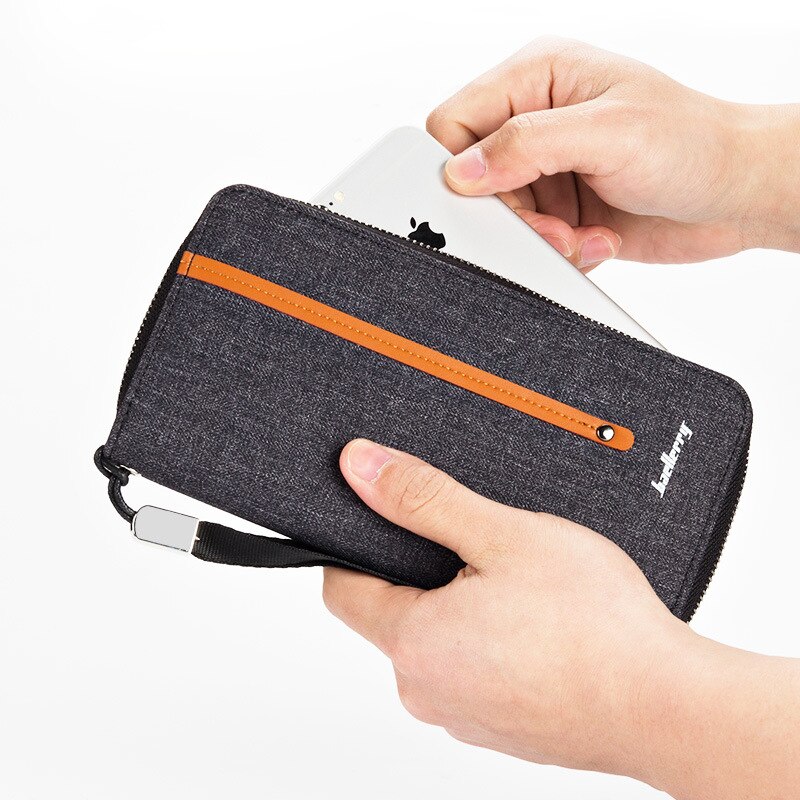 Baellerry Lange Canvas Met Lederen Mannen Portefeuilles Telefoon Coin Pocket Credit Kaarthouder Mannelijke Portemonnee Grote Capaciteit Clutch Bag Voor man